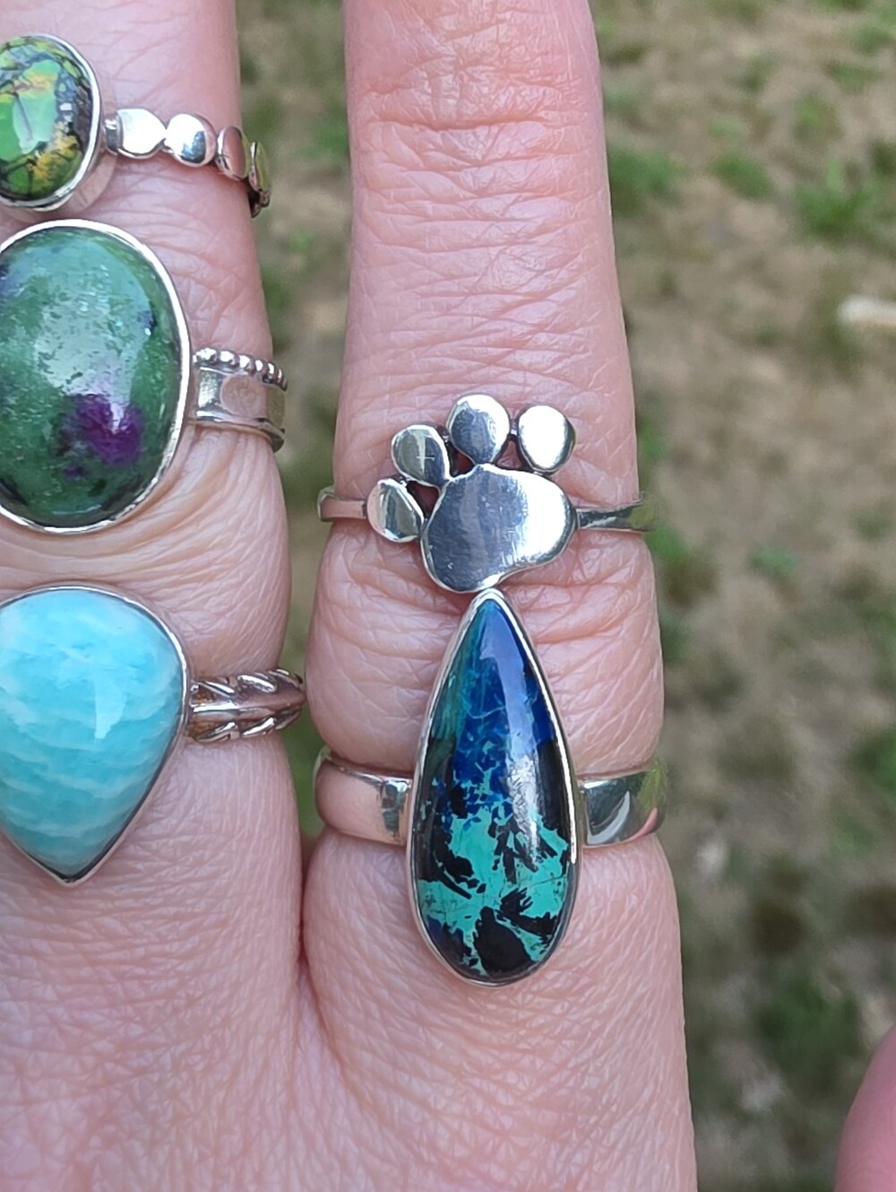 Multi-Stone Plated Statement Ring Lot Bundle Estate in Teal, Turquoise & Green - Picture 10 of 12